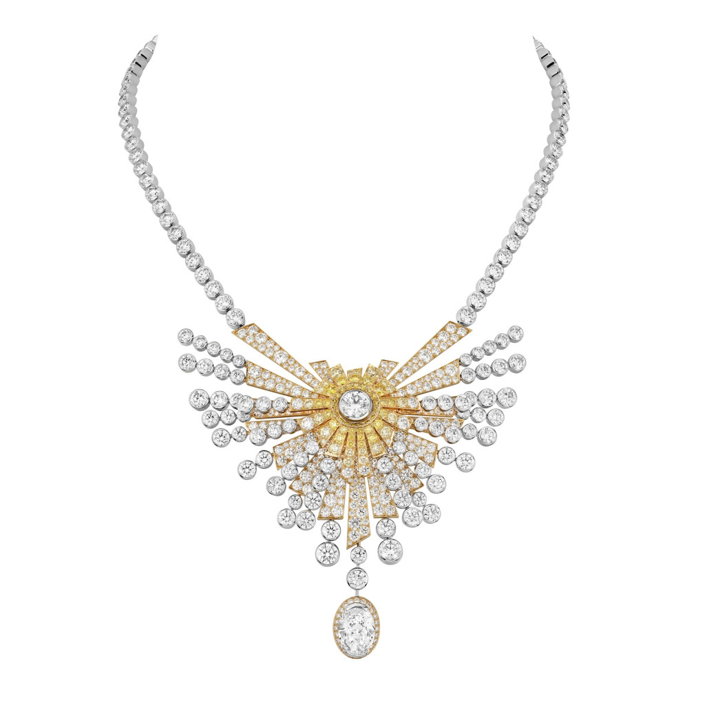1932高級珠寶系列Soleil Dore 18K白金拼黃金，鑲白色及黃色鑽石項鏈/$8,310,000。